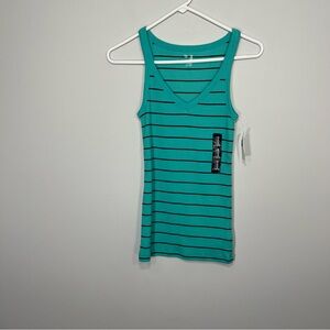 NEW Gap Shirt Womens Extra Small Green Blue Teal Stripes Ribbed V-Neck Casual